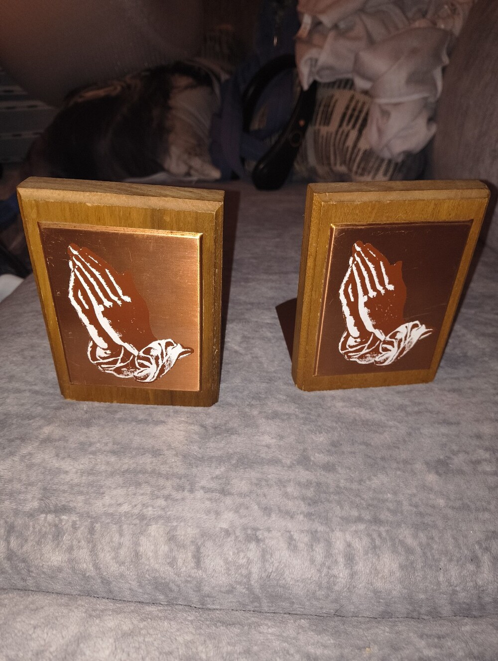 Wooden Ships Copper and Brown Prayer Hands Bookends